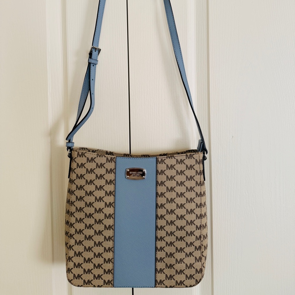 Michael Kors Signature Crossbody in Blue and Tan